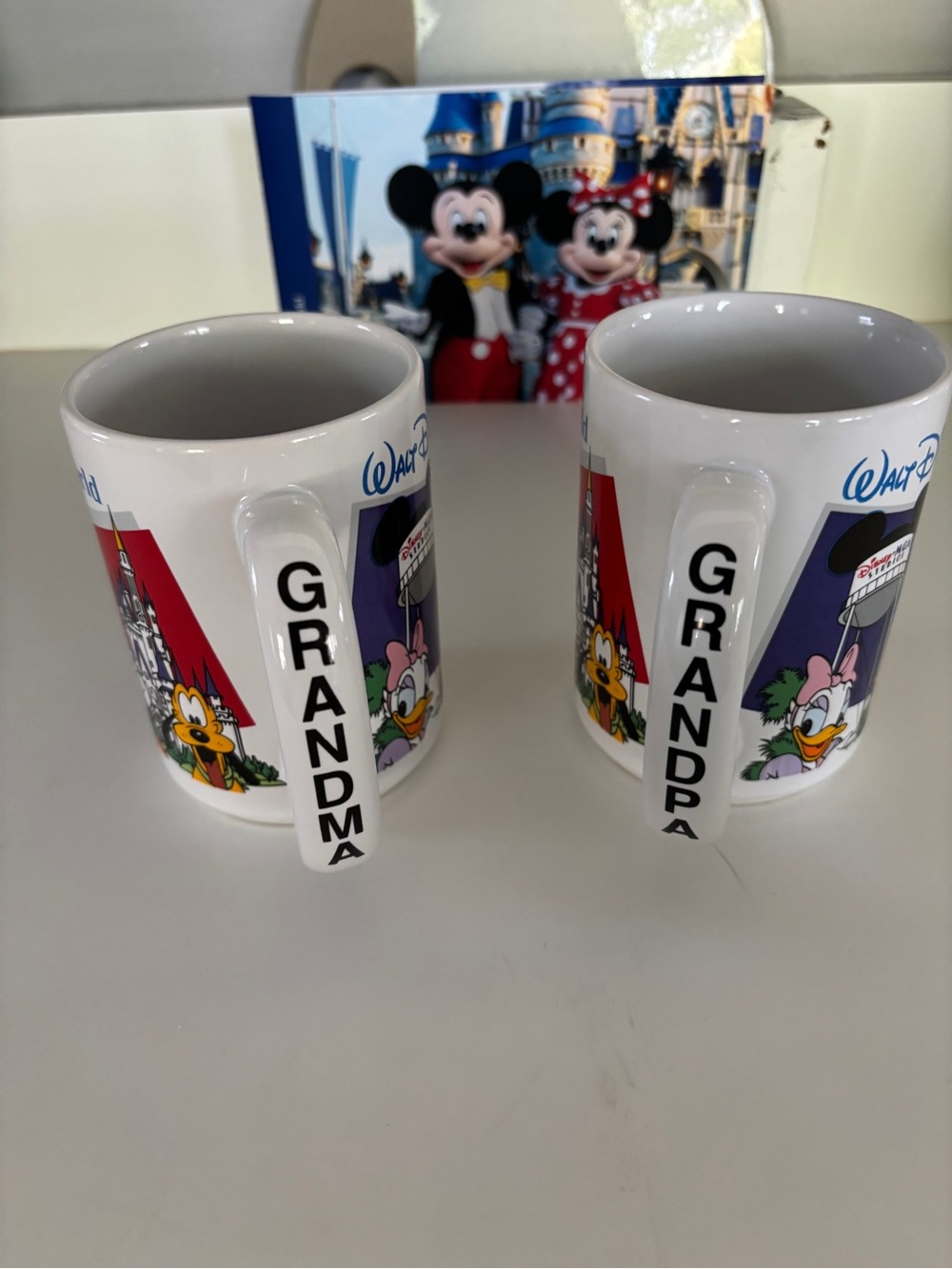 Disney Vintage Grandma & Grandpa Character Mugs with Colorful Disney Artwork